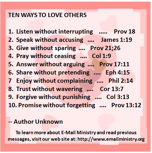 Ten Ways to Love Others – E-Mail Ministry