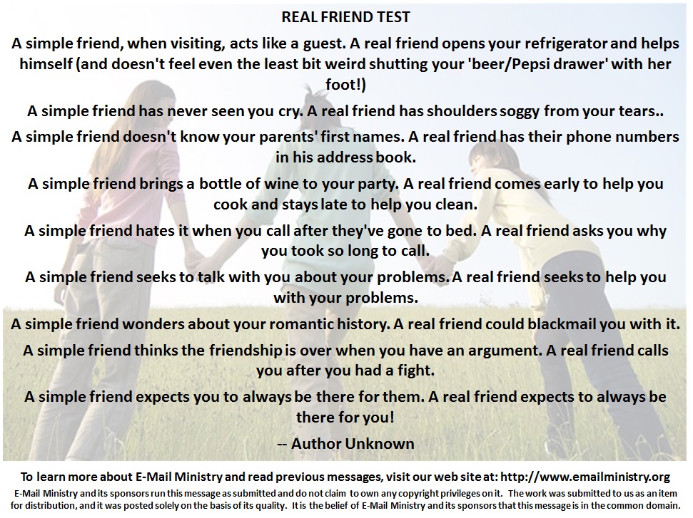 Testing A Friend Real Friend Test – E-Mail Ministry